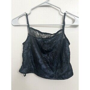 Vintage  Y2K Black Lace Cami Tank Top Size Medium USA Made Cropped